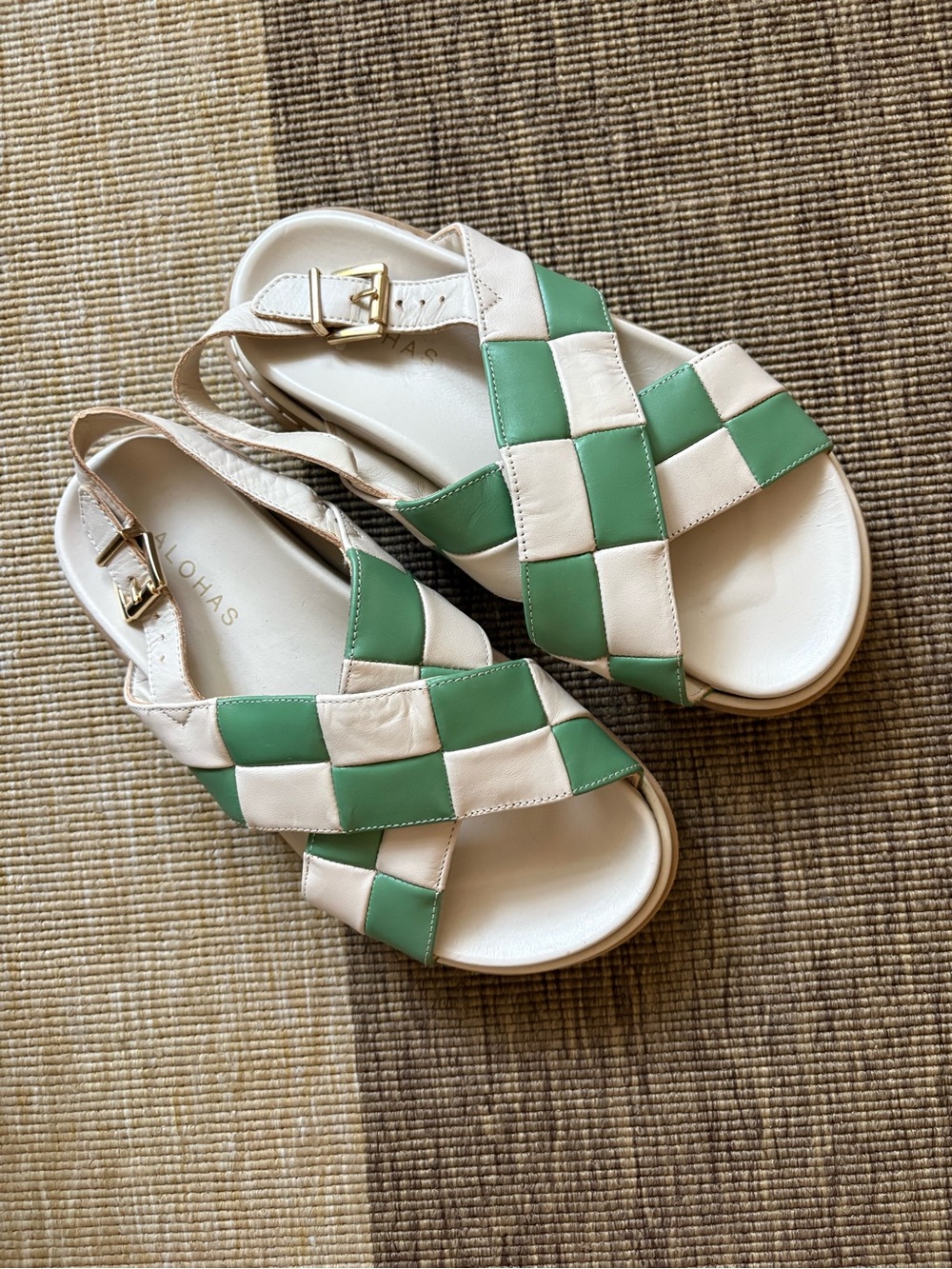 ALOHAS Cream and Mint Green Woven Leather Sling Sandal - size EU 36